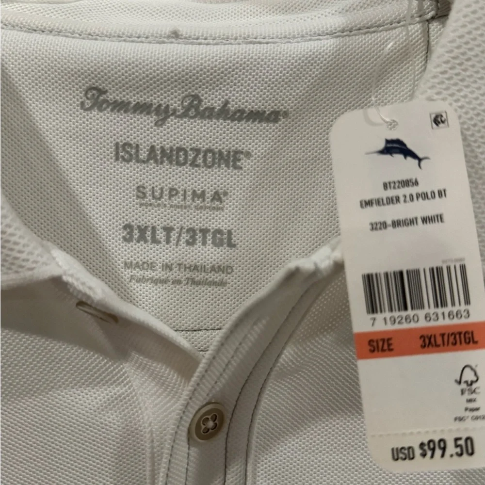 Tommy Bahama Men’s Big and Tall Polo Shirt Bright White 3XLT - Picture 3 of 6